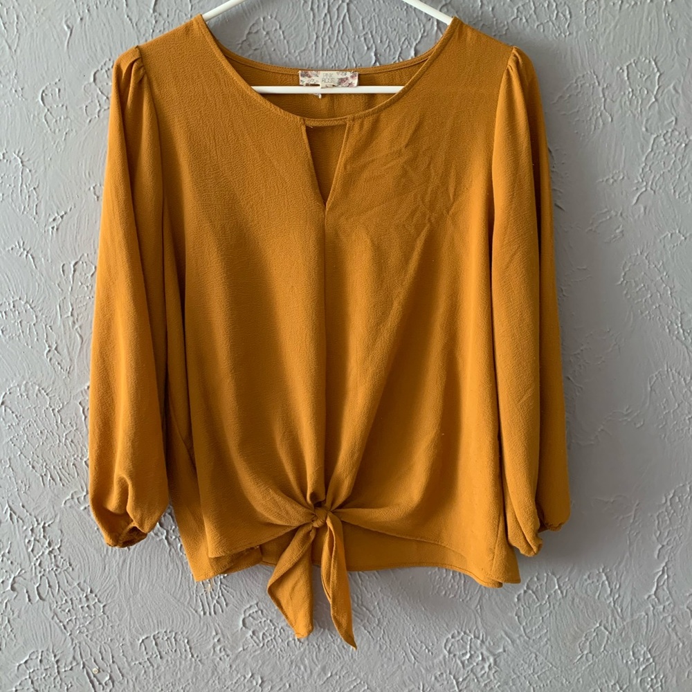 Mustard yellow elbow length sleeve shirt